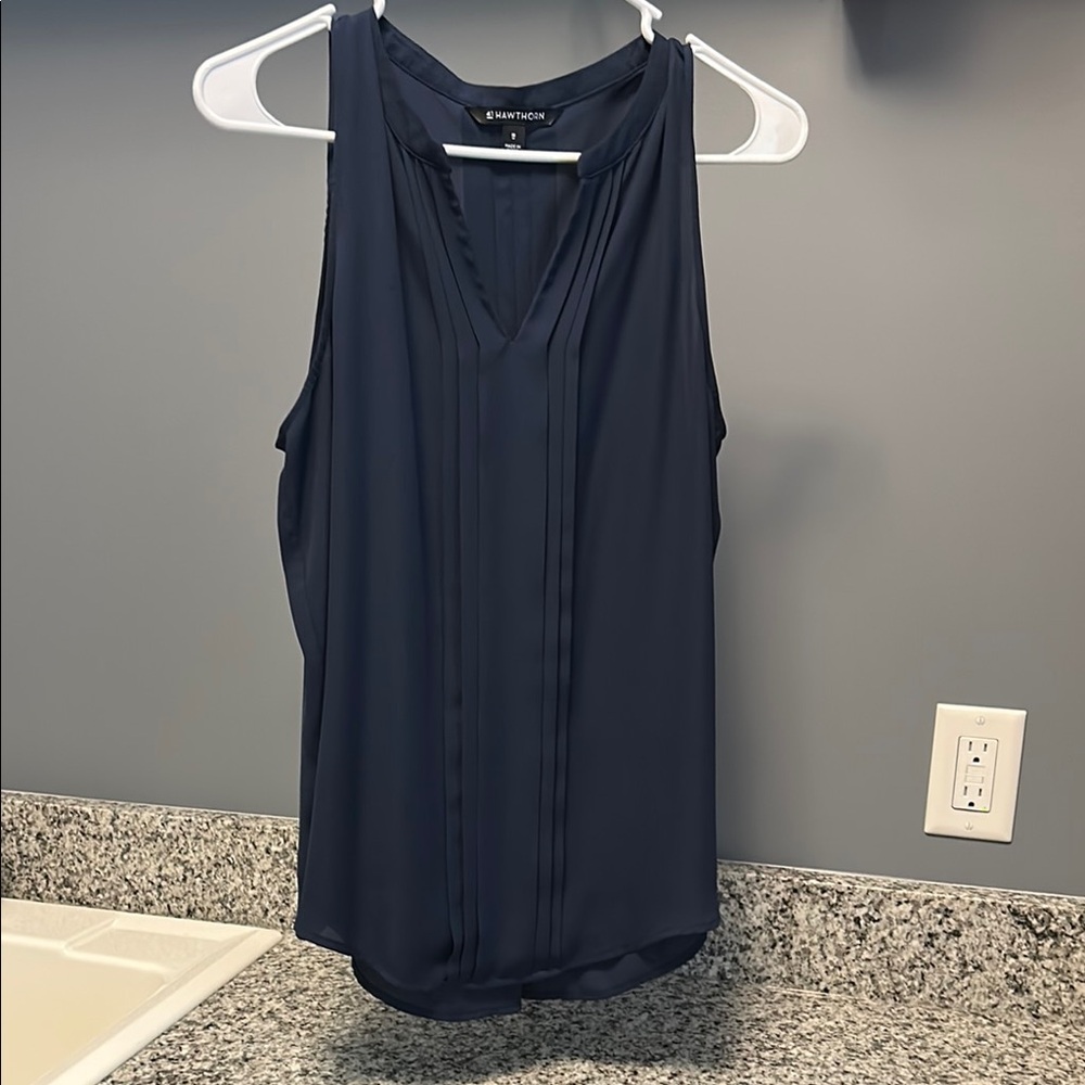 41 Hawthorn Blue Pleated Sleeveless Tank Top